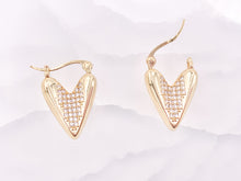 Load image into Gallery viewer, Unique Curved Heart Latch Back Earrings with Clear Multi CZ Pave Rhinestones over 18K Gold or Silver Plated Copper 3 pairs
