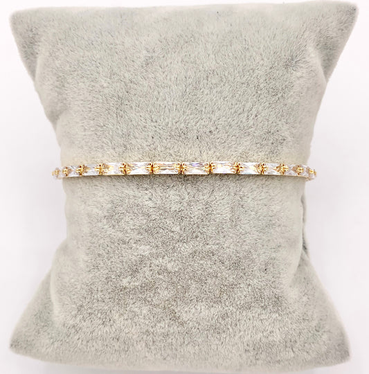 Gold flexible bangle Easy slip-on fit CZ Baguette Pave Rhinestone Bracelet in Real Gold 18K Plated Copper 4 pcs