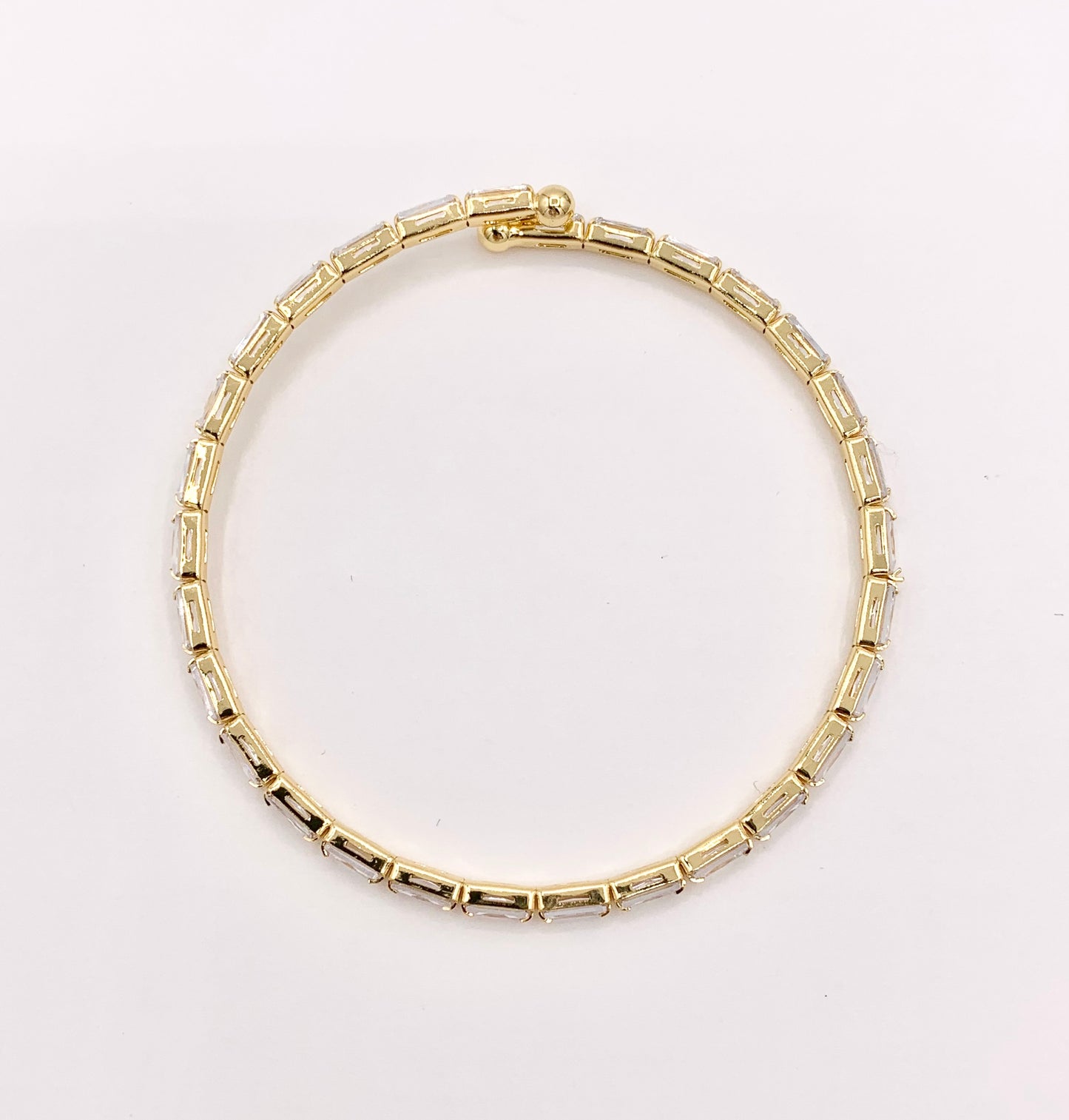 Gold flexible bangle Easy slip-on fit CZ Baguette Pave Rhinestone Bracelet in Real Gold 18K Plated Copper 4 pcs