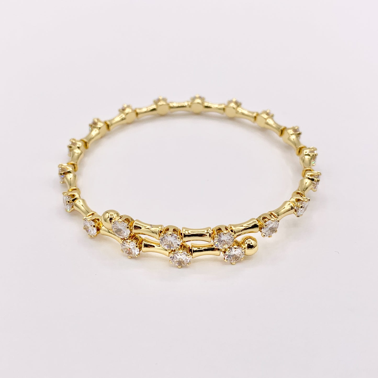 Gold flexible bangle Easy slip-on fit CZ Pave Rhinestone Bracelet in Real Gold 18K Plated Copper 4 pcs