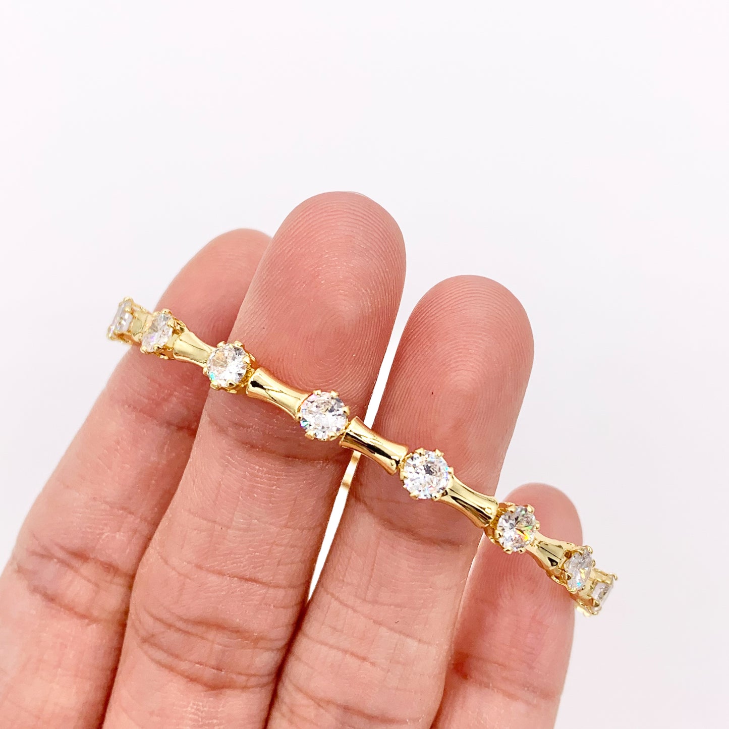 Gold flexible bangle Easy slip-on fit CZ Pave Rhinestone Bracelet in Real Gold 18K Plated Copper 4 pcs