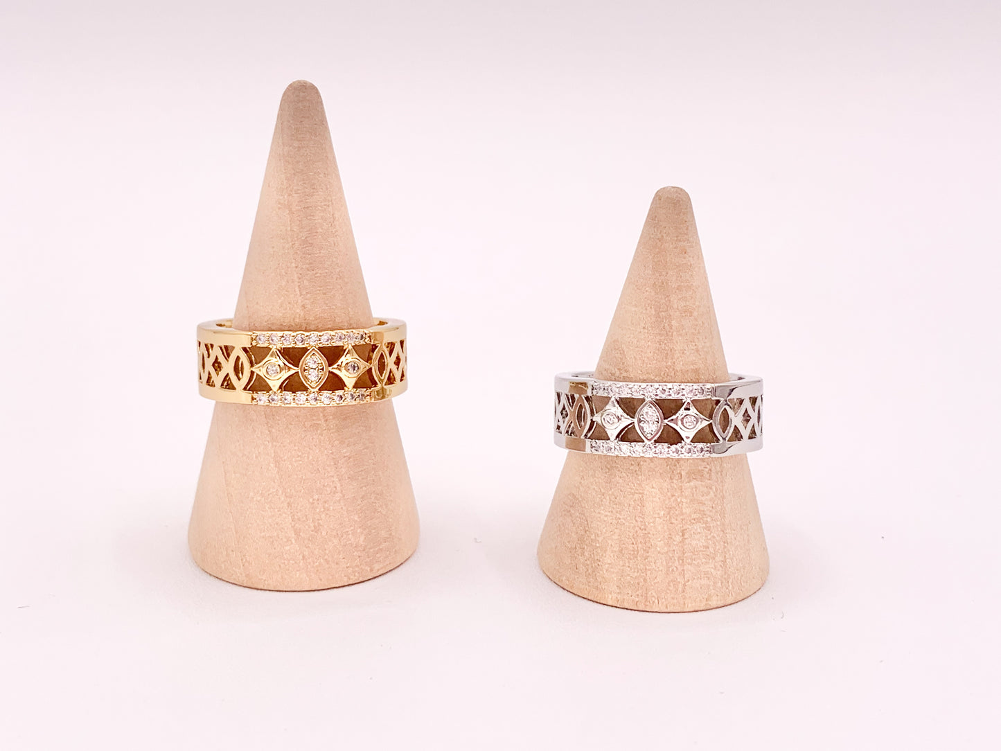 Stylish Geometric Vintage Thick Ring Band in CZ Pave 18K Gold or Silver Plated Copper 4 pcs
