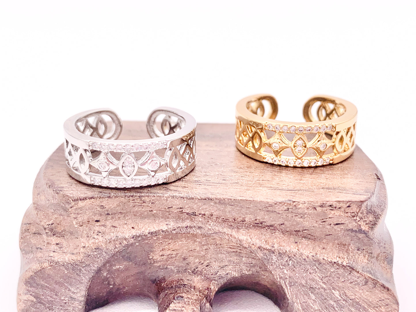 Stylish Geometric Vintage Thick Ring Band in CZ Pave 18K Gold or Silver Plated Copper 4 pcs
