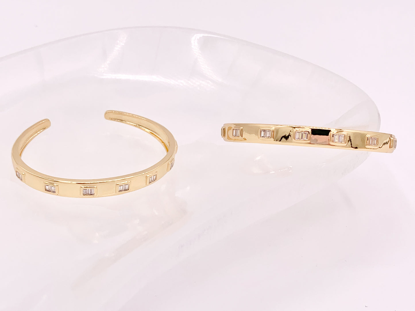 Real Gold 18K Plated Copper Simple Minimalist Cubic Zirconia Adjustable Bracelet Cuff 1 pc