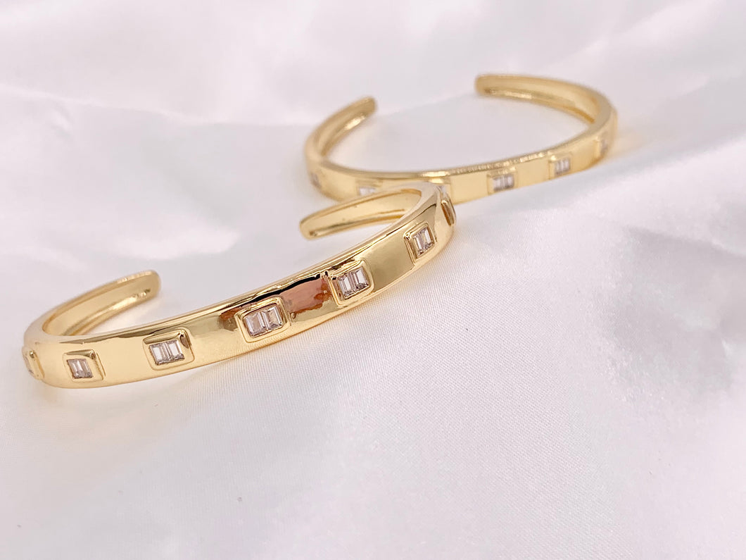 Real Oro Chapado en 18K Cobre Simple Minimalista Circonita Ajustable Brazalete 1 pieza