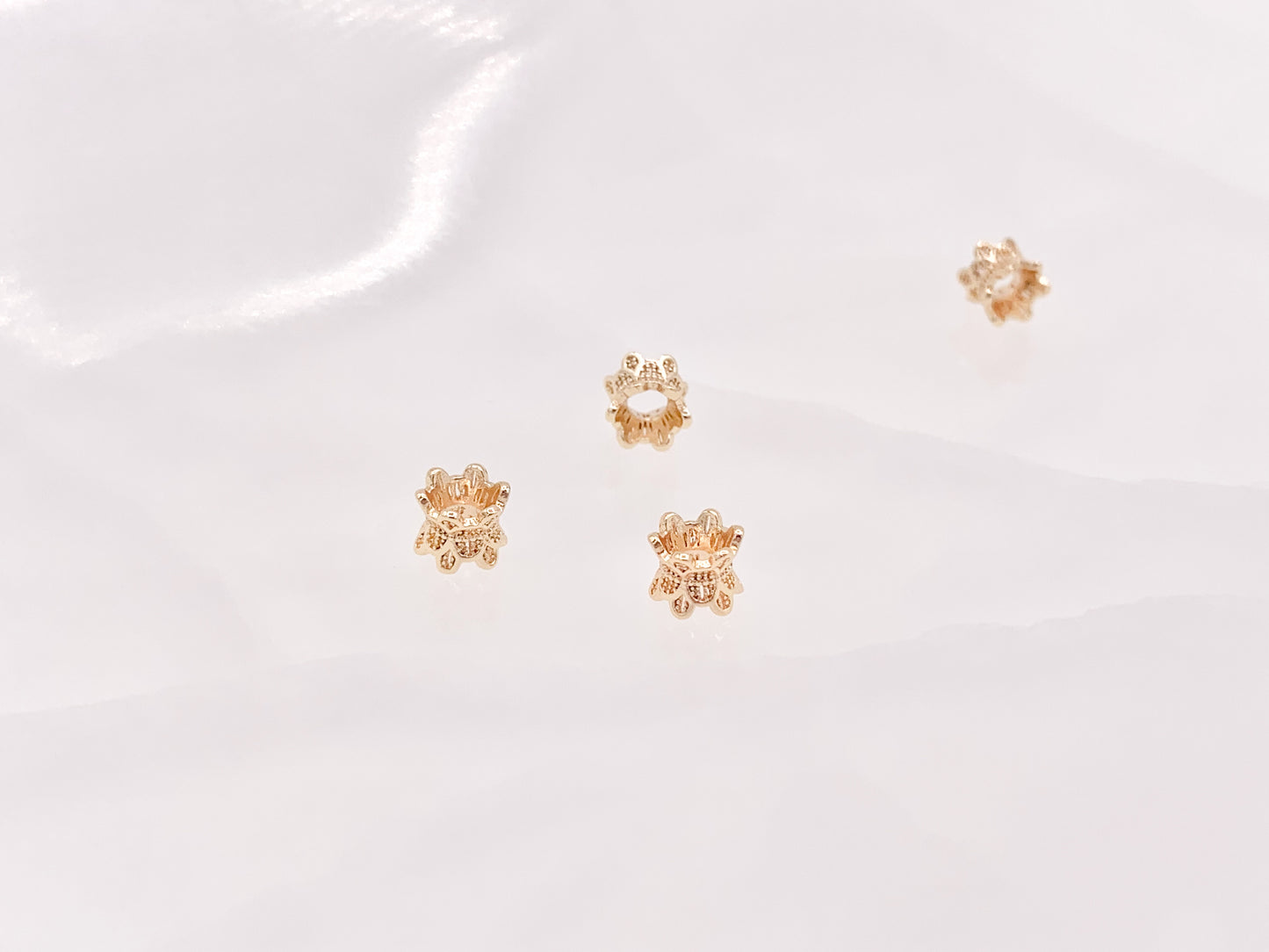 Exquisite Floral Spacer Beads | Real Gold 18K Plated Tiny 6mm Spacer Beads Over Brass for Jewelry Making 12 pcs