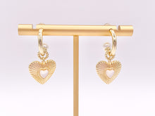 Load image into Gallery viewer, Cute Dangle Heart Huggie Earrings with Pearl Shell in 18K Gold Plated Copper 3 pair
