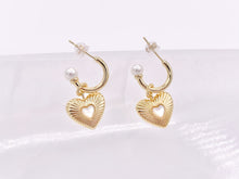 Load image into Gallery viewer, Cute Dangle Heart Huggie Earrings with Pearl Shell in 18K Gold Plated Copper 3 pair
