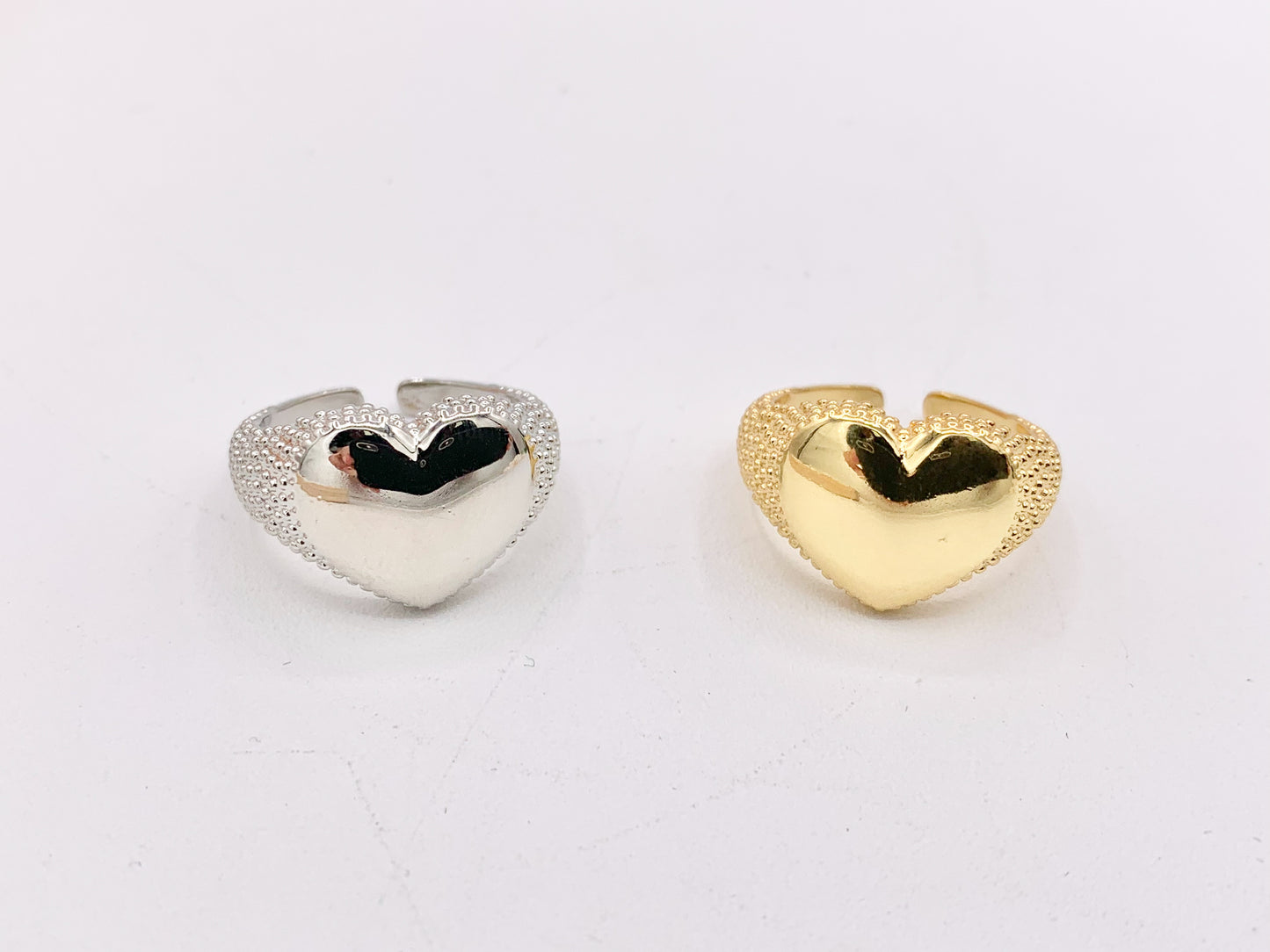 Statement Signet Heart Real Gold/Silver 18K Plated Copper Heart Signet Adjustable Ring 5 pcs