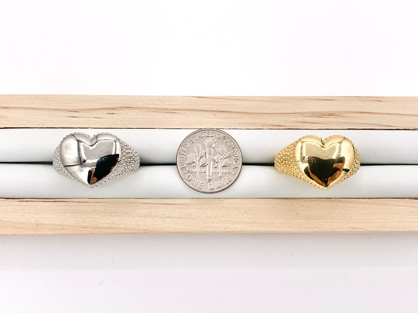 Statement Signet Heart Real Gold/Silver 18K Plated Copper Heart Signet Adjustable Ring 5 pcs