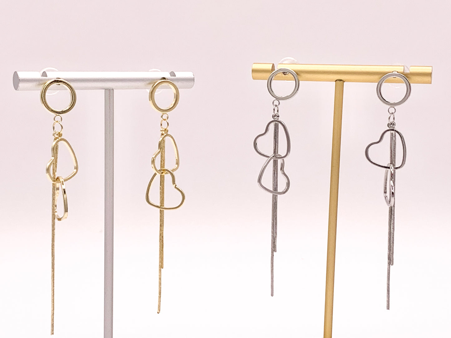 Pendientes de Borla de Corazones Sencillos y Lindos en Cobre bañado en Oro o Plata de 18K 3 pares