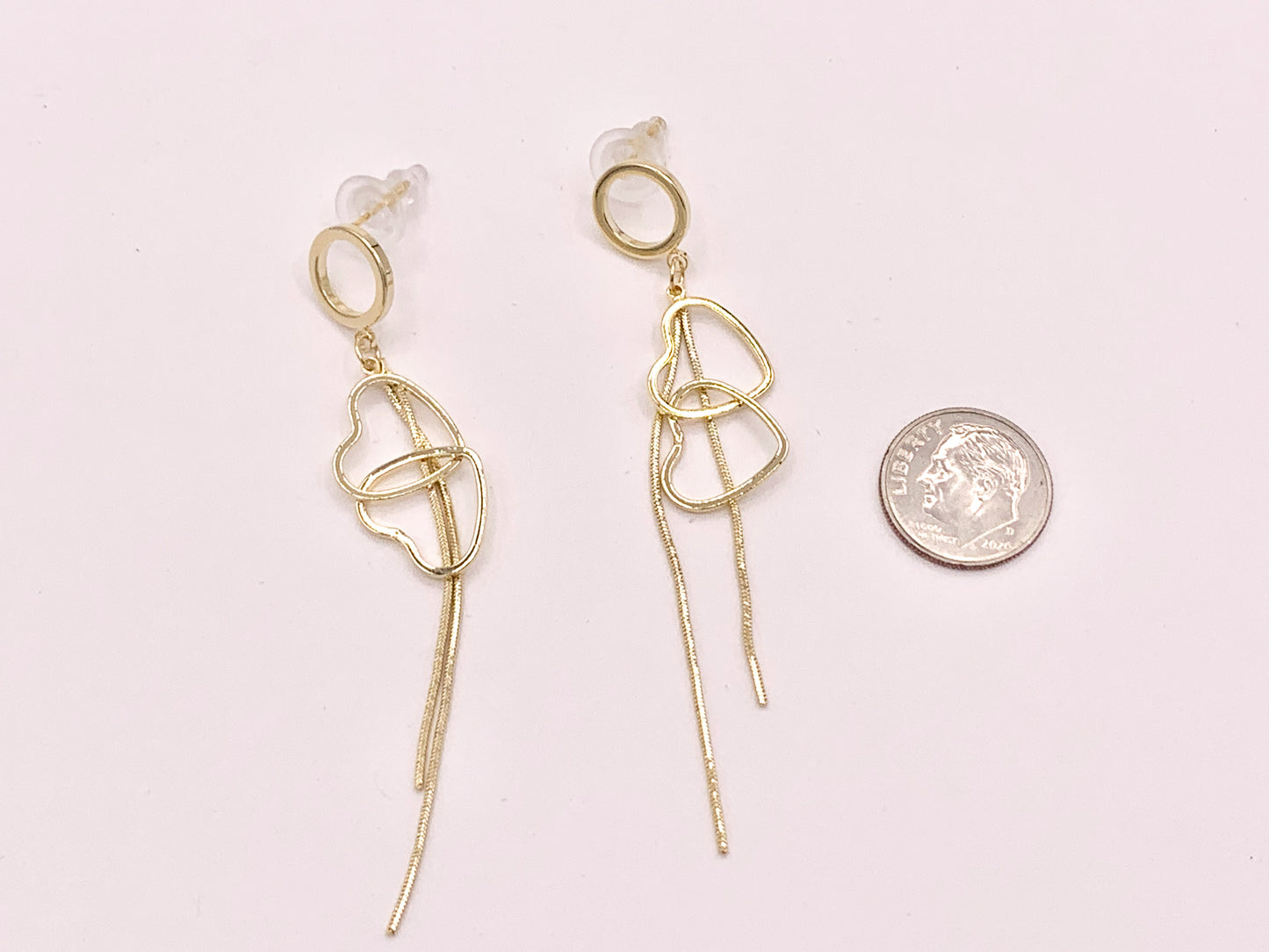 Pendientes de Borla de Corazones Sencillos y Lindos en Cobre bañado en Oro o Plata de 18K 3 pares