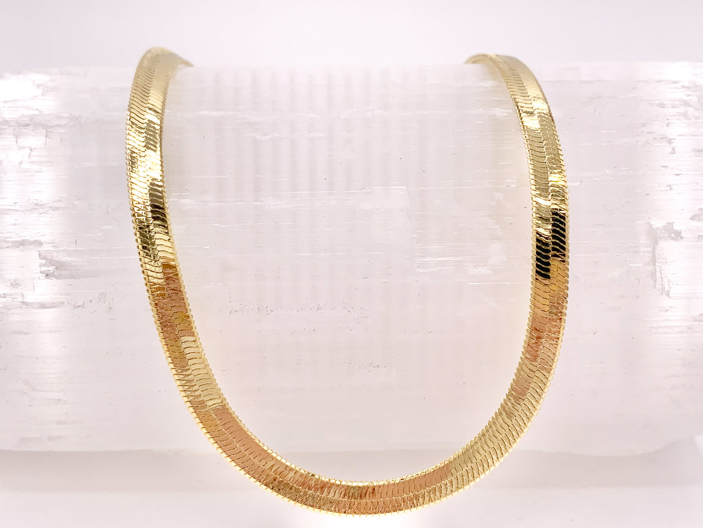 Herringbone Flat Step Cut Snake Chain Necklace 18" with Extension in 18K Gold Plated Copper 10pcs