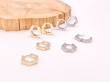 Load image into Gallery viewer, Minimalist Hexagon Shaped Earring Huggies 18K Gold or Silver Plated Over Brass Earrings
