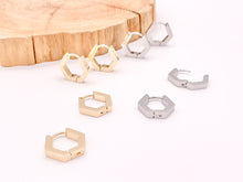 Load image into Gallery viewer, Minimalist Hexagon Shaped Earring Huggies 18K Gold or Silver Plated Over Brass Earrings
