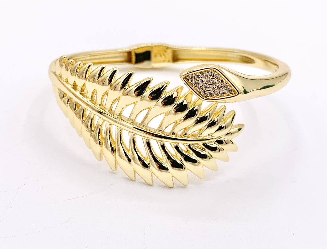 Beautiful Leaf Hinge Bracelets in Real 18K Gold Plated Copper CZ Pave Bypass Sling Open Hinge Bracelet Cuffs/Bangle 1 pc