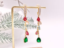 Load image into Gallery viewer, Cubic Zirconia Colorful Teardrop Crystal Dangle Tassel Holiday Earrings in 18K Gold Plated Copper 1 pair
