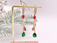 Load image into Gallery viewer, Cubic Zirconia Colorful Teardrop Crystal Dangle Tassel Holiday Earrings in 18K Gold Plated Copper 1 pair
