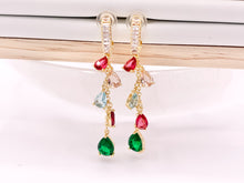 Load image into Gallery viewer, Cubic Zirconia Colorful Teardrop Crystal Dangle Tassel Holiday Earrings in 18K Gold Plated Copper 1 pair
