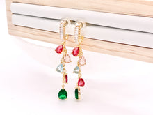 Load image into Gallery viewer, Cubic Zirconia Colorful Teardrop Crystal Dangle Tassel Holiday Earrings in 18K Gold Plated Copper 1 pair
