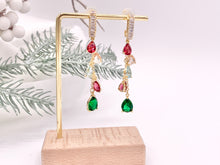 Load image into Gallery viewer, Cubic Zirconia Colorful Teardrop Crystal Dangle Tassel Holiday Earrings in 18K Gold Plated Copper 1 pair
