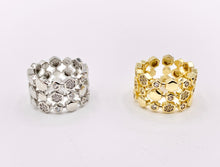 Load image into Gallery viewer, 18K Gold and Platinum Plated Triple Banded CZ Pave Honeycomb Hexagon Adjustable Ring 4 pcs
