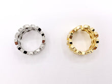 Load image into Gallery viewer, 18K Gold and Platinum Plated Triple Banded CZ Pave Honeycomb Hexagon Adjustable Ring 4 pcs
