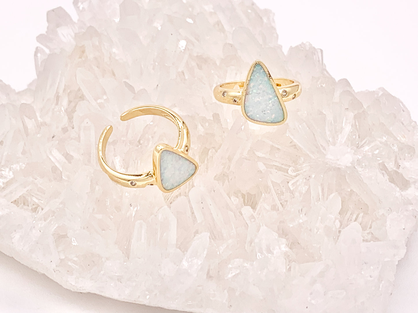 Beautiful Japanese Opal Rings with CZ Pave in 18K Gold or Silver Plated Copper 4 pcs