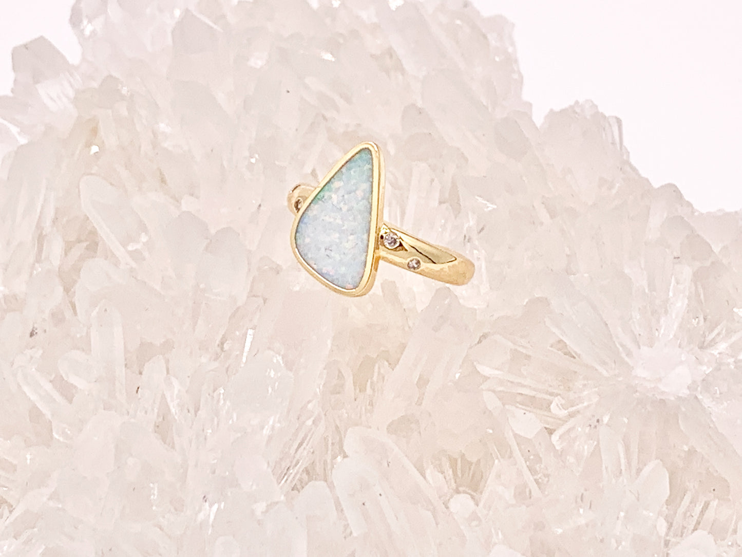 Beautiful Japanese Opal Rings with CZ Pave in 18K Gold or Silver Plated Copper 4 pcs