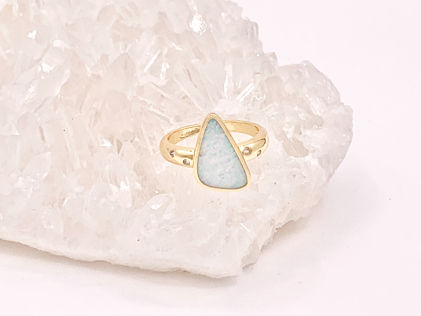 Beautiful Japanese Opal Rings with CZ Pave in 18K Gold or Silver Plated Copper 4 pcs
