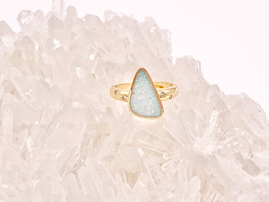 Beautiful Japanese Opal Rings with CZ Pave in 18K Gold or Silver Plated Copper 4 pcs