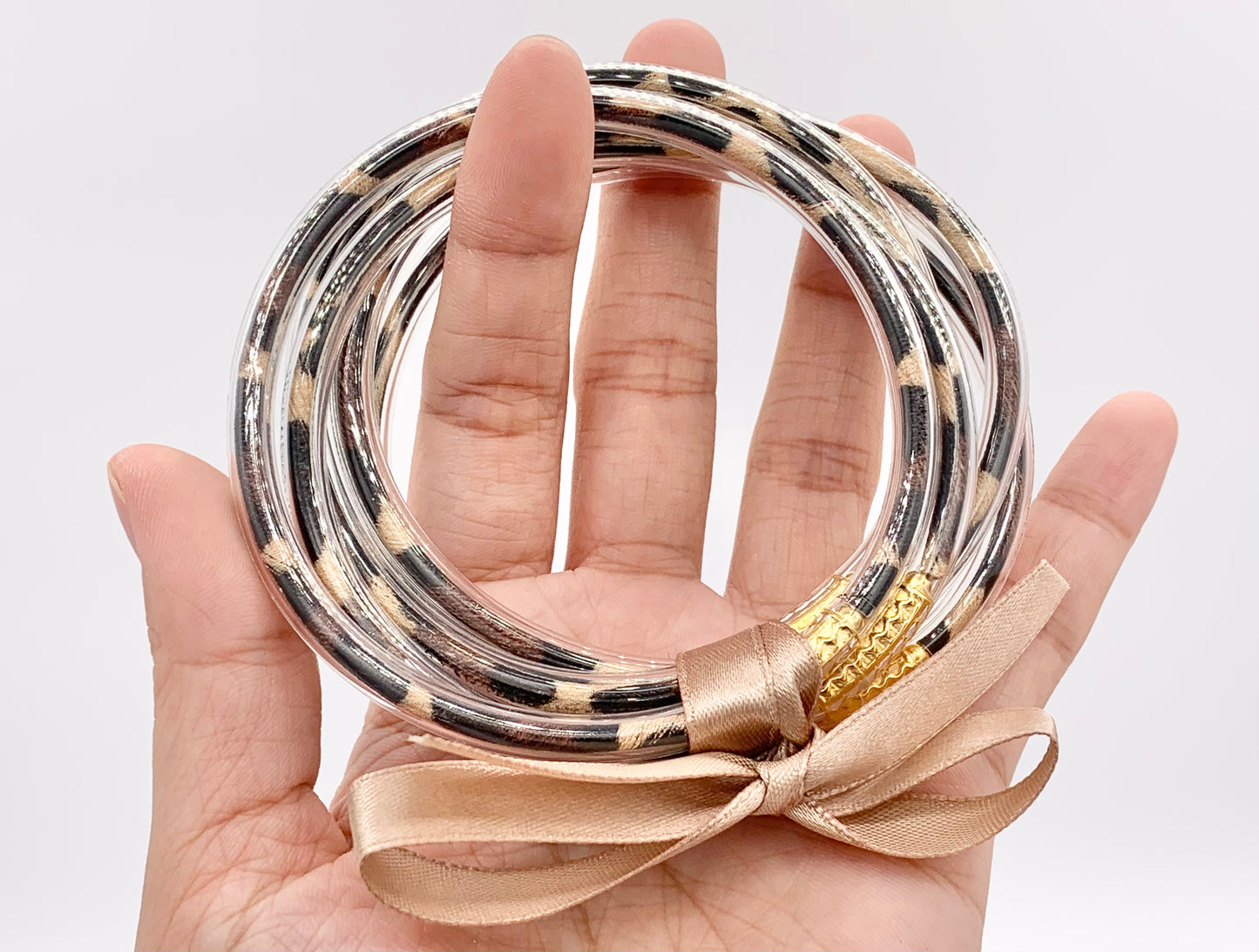Animal Print Leopard Dalmatian Jelly Tube Bangles Buddhist Temple Wristband Wristlet Bracelet 5 pcs