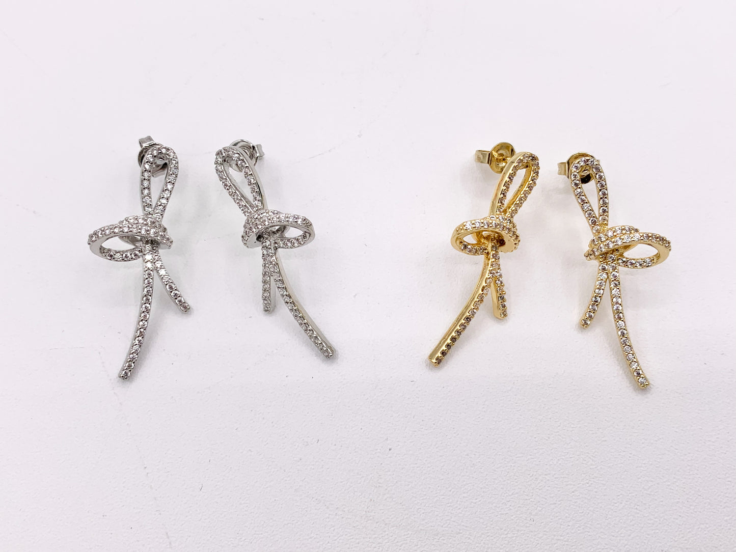 Beautiful Trendy Knot CZ Pave Earrings in 18k Gold and Silver Over Copper 3 pairs