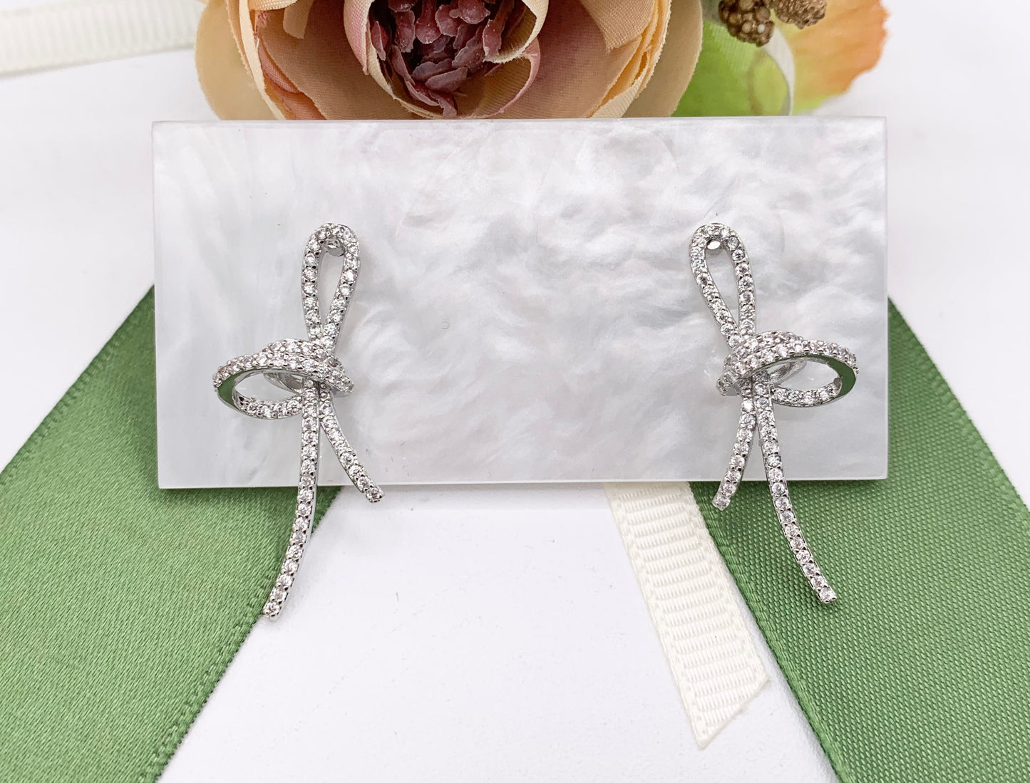 Beautiful Trendy Knot CZ Pave Earrings in 18k Gold and Silver Over Copper 3 pairs