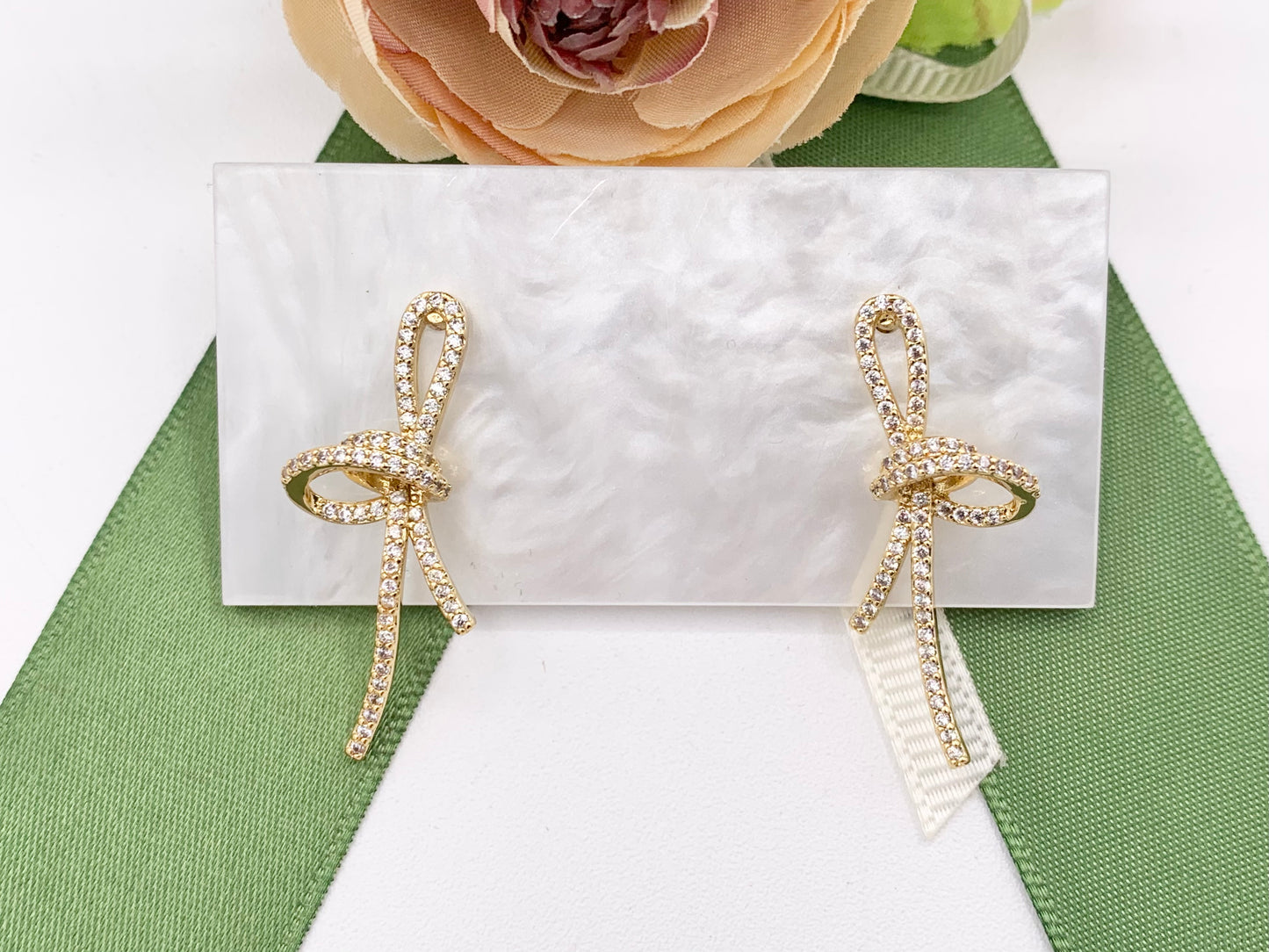 Beautiful Trendy Knot CZ Pave Earrings in 18k Gold and Silver Over Copper 3 pairs