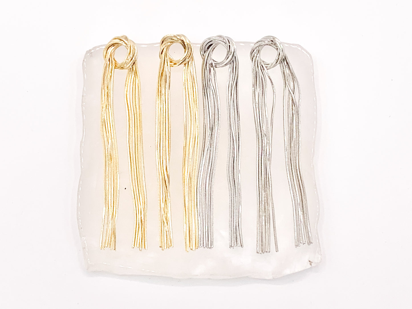 Glamorous but Simple - Fringe Knotted Tassel Earrings in 18K Gold or Silver Plated over Copper 1 pair