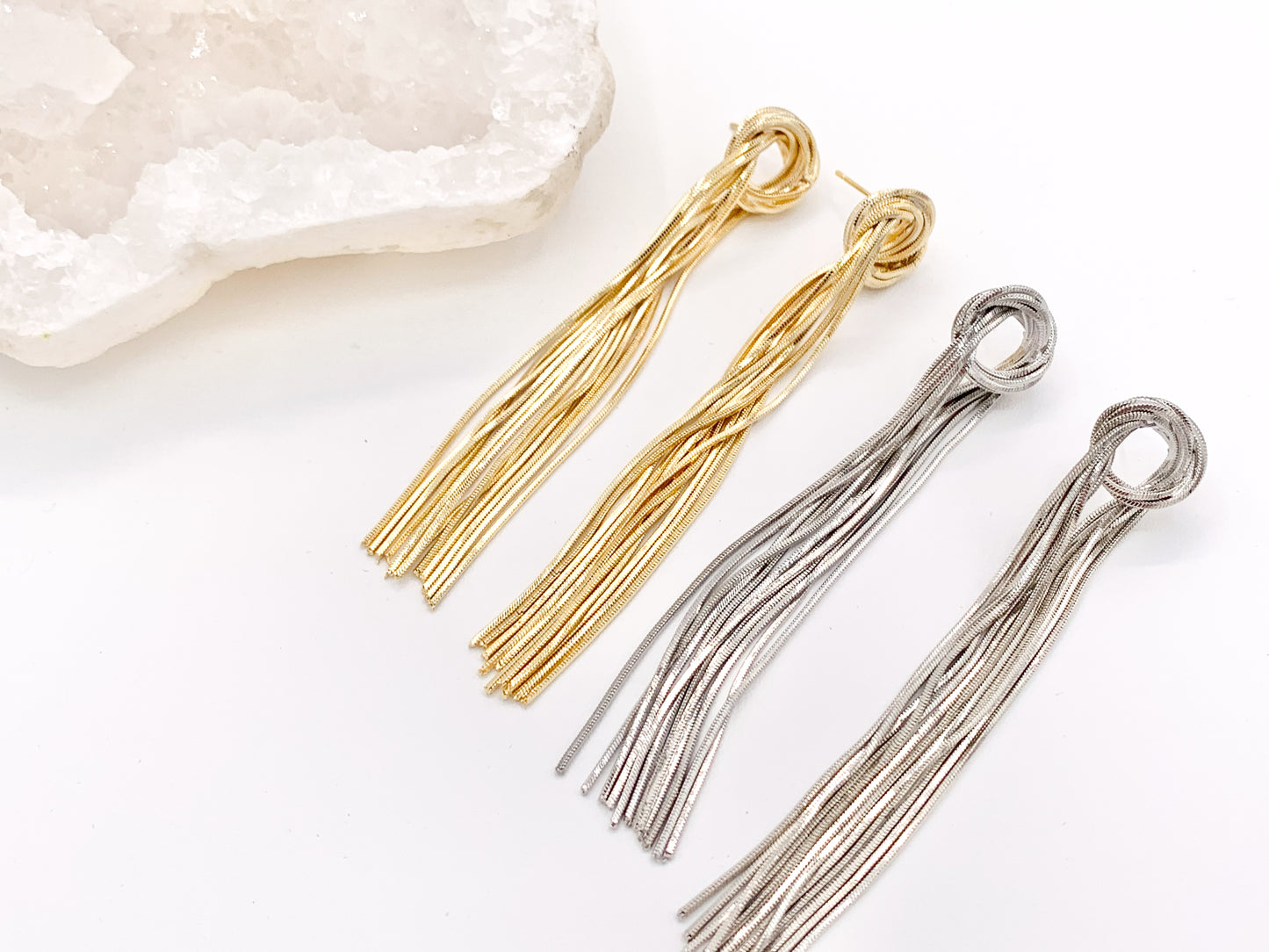 Glamorous but Simple - Fringe Knotted Tassel Earrings in 18K Gold or Silver Plated over Copper 1 pair