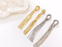 Load image into Gallery viewer, Glamorous but Simple - Fringe Knotted Tassel Earrings in 18K Gold or Silver Plated over Copper 1 pair
