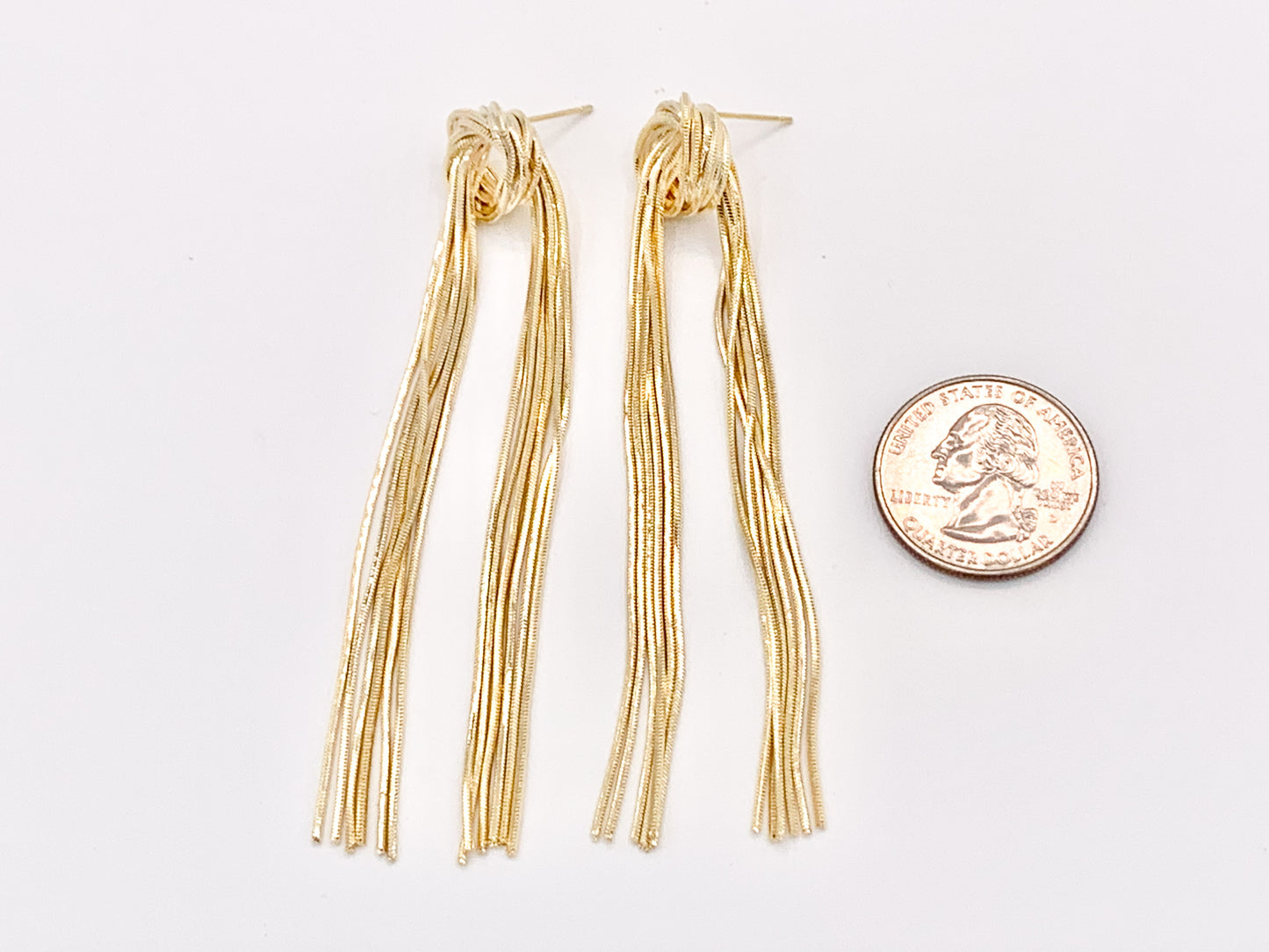Glamorous but Simple - Fringe Knotted Tassel Earrings in 18K Gold or Silver Plated over Copper 1 pair