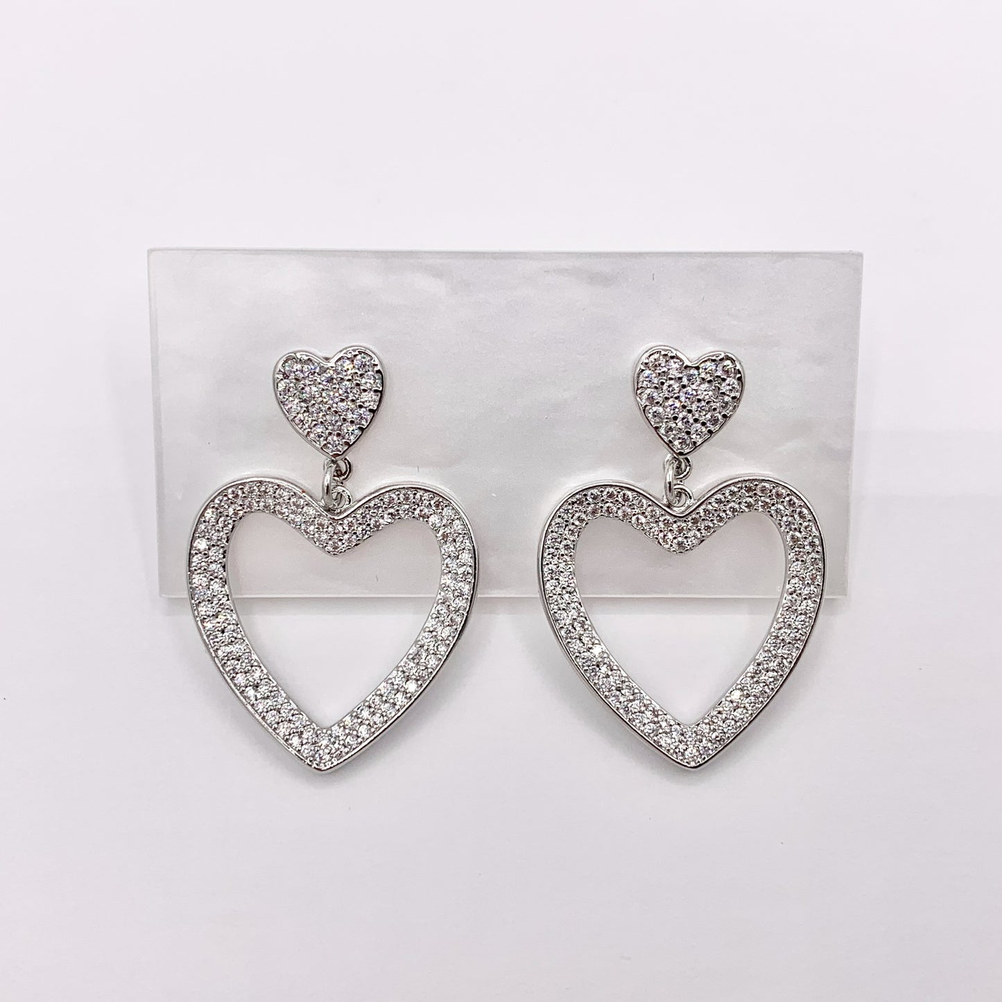 Bold Dangle Heart Earrings in Rhinestone CZ Pave Designed in 18K Gold or Silver Plated Copper 3 pairs