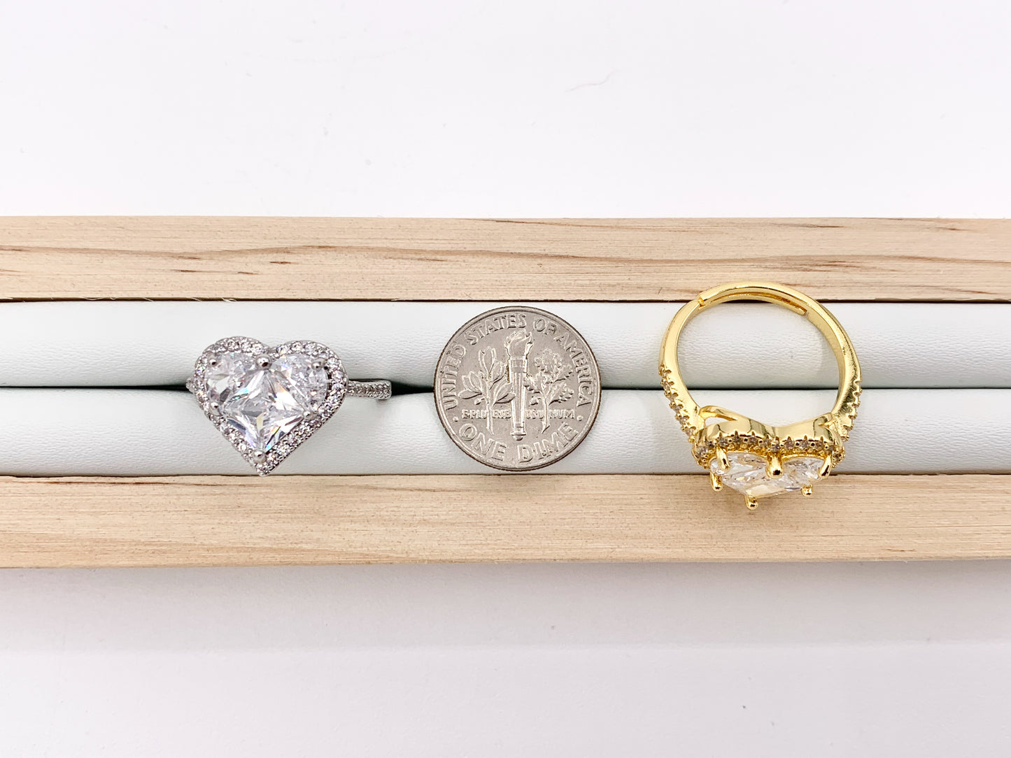 Large Statement CZ Cubic Zirconia Heart Rings in 18K Gold or Silver plated Copper 4 pcs