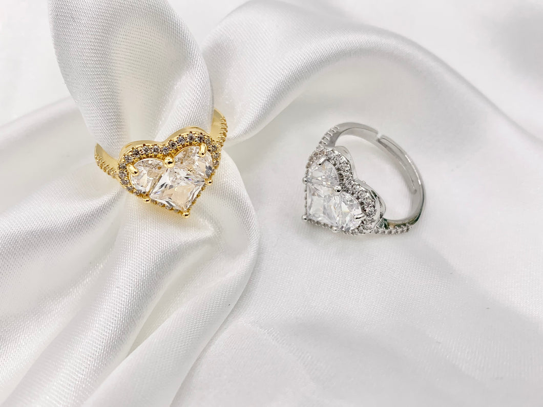 Large Statement CZ Cubic Zirconia Heart Rings in 18K Gold or Silver plated Copper 4 pcs