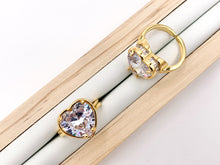 Cargar imagen en el visor de la galería, Large Heart Cut Rhinestone Rings in Real 18K Gold Plated CZ Pave Adjustable From Size 6 - 7.5 Statement Ring 3pc
