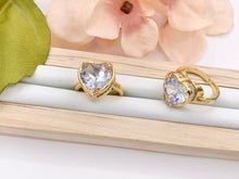 Cargar imagen en el visor de la galería, Large Heart Cut Rhinestone Rings in Real 18K Gold Plated CZ Pave Adjustable From Size 6 - 7.5 Statement Ring 3pc
