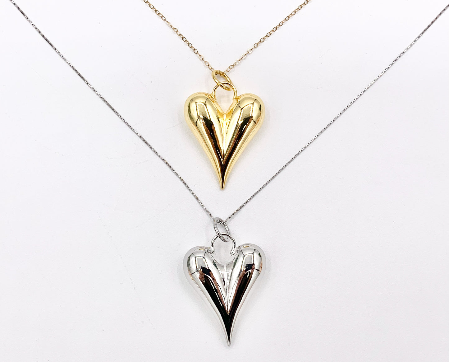 Large Puffy Heart Pendant Charms in 18K Gold or Silver Plated Copper 5 pcs