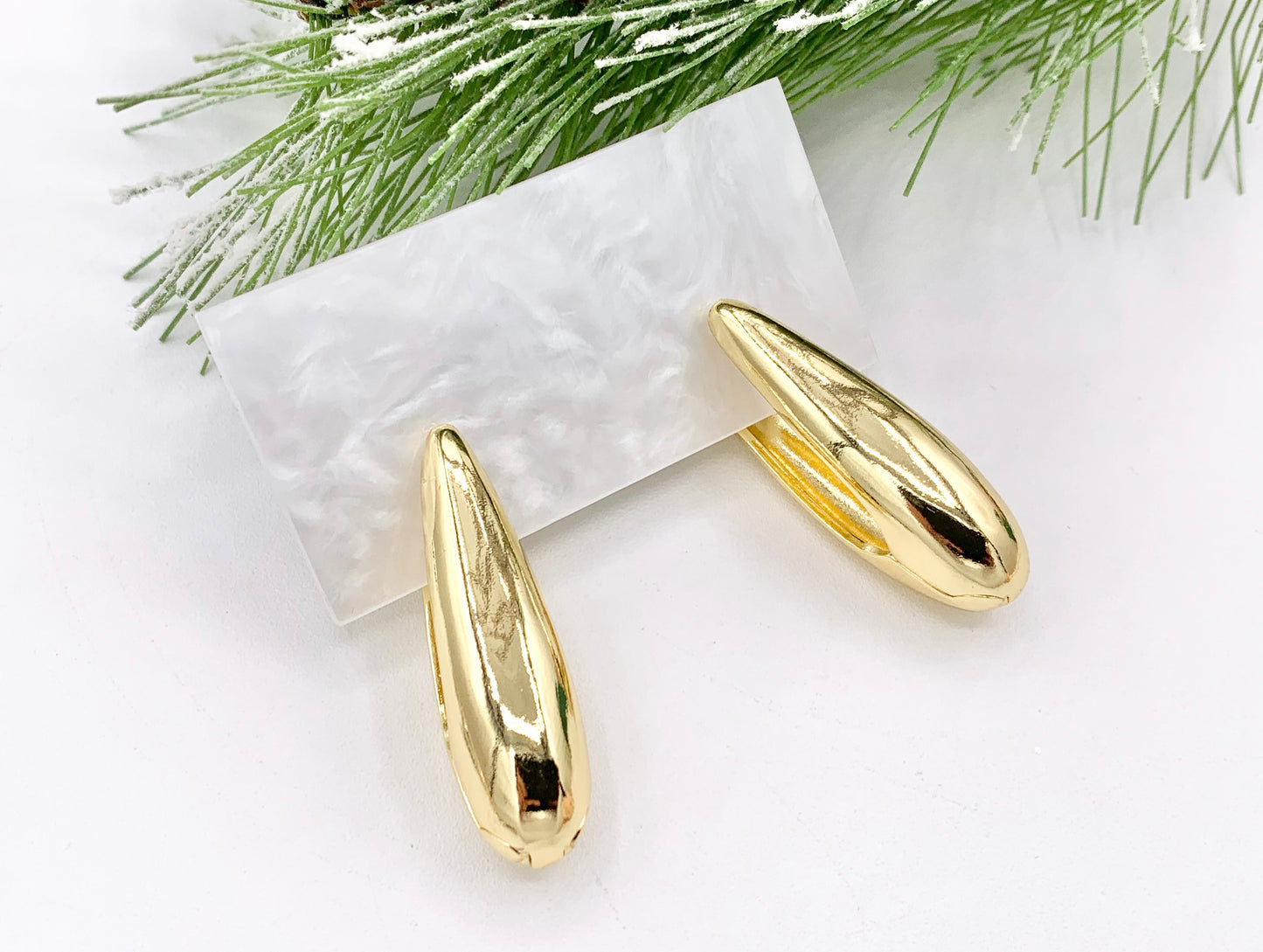 Long Drop Oval Latch Back Hoops Earring Huggies in 18K Gold or Silver Plated Copper 3 pairs