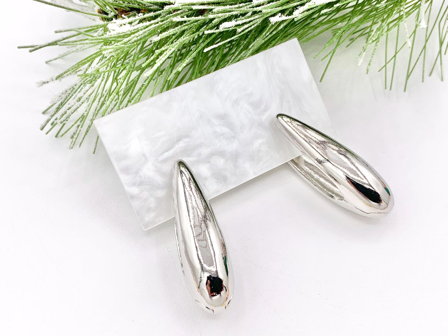 Long Drop Oval Latch Back Hoops Earring Huggies in 18K Gold or Silver Plated Copper 3 pairs