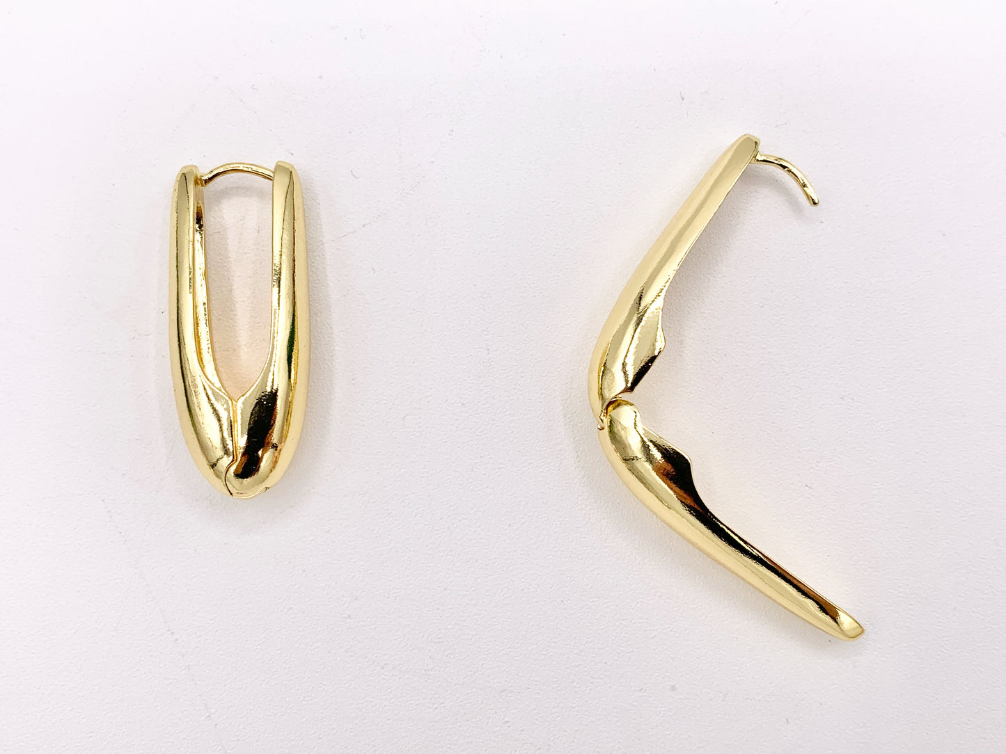 Long Drop Oval Latch Back Hoops Earring Huggies in 18K Gold or Silver Plated Copper 3 pairs