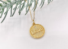 Load image into Gallery viewer, LOVE Coin Circle Charms with CZ Pave in 18K Gold plated Copper 6 pcs
