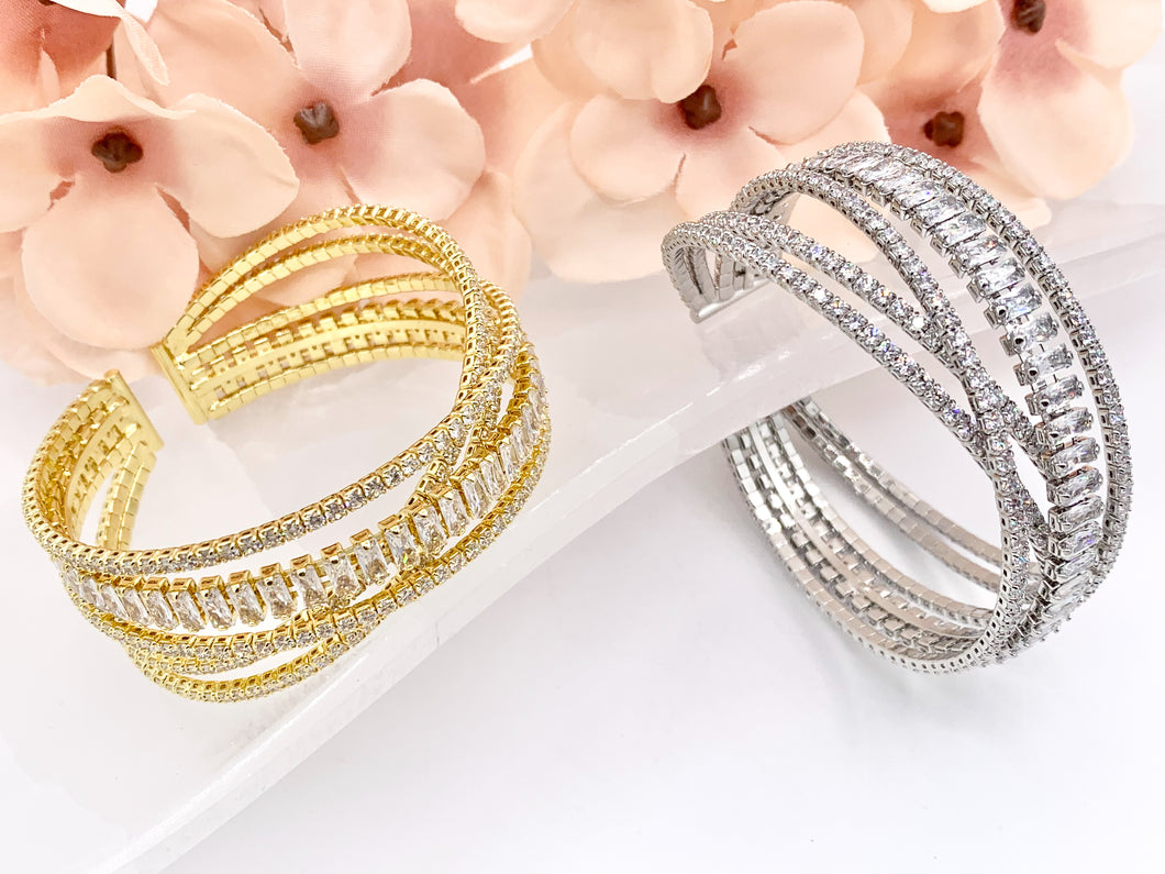 Luxury Stretch Flexible Rhinestone Bracelet Cuffs in Real Gold/Platinum 18K Plated Copper 1 pc